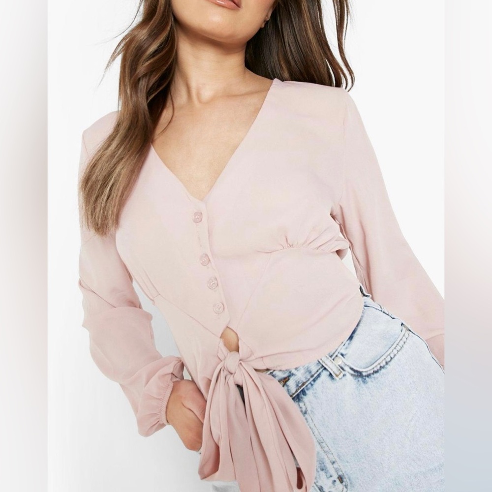 Tie through buttoned blouse